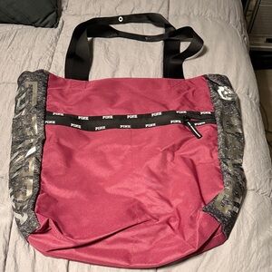 Pink Tote Bag with Black Straps